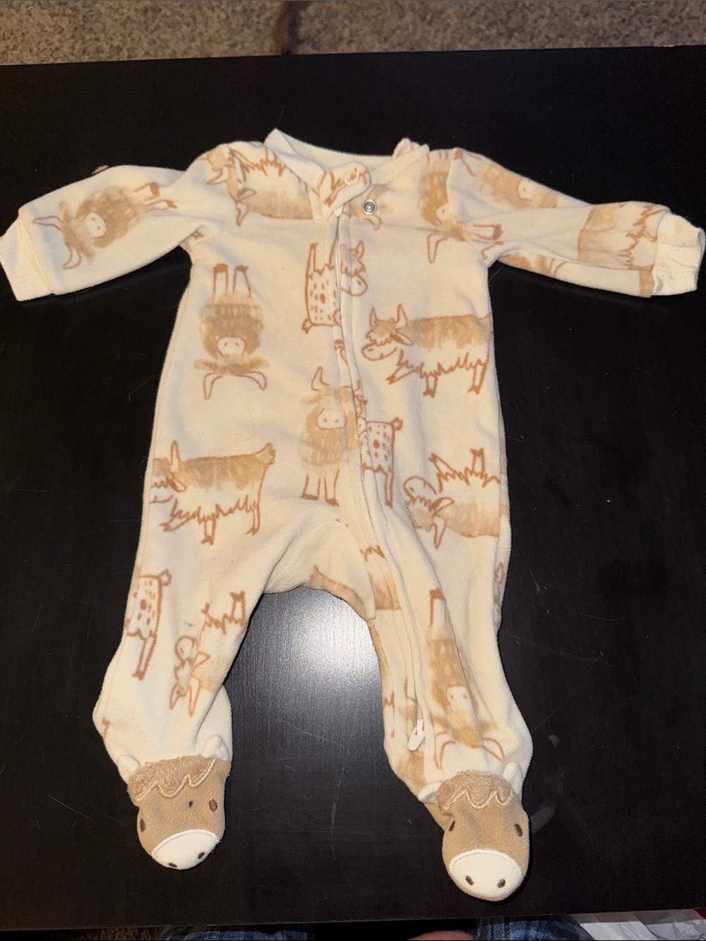 Carter's Cream One-Piece Footed Sleeper with Tan Animal Print
